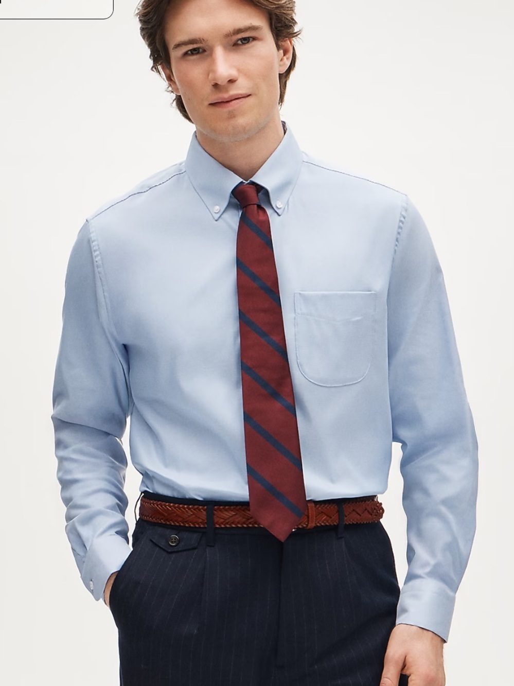 J crew soft blue Slim Bowery performance stretch oxford shirt button-down collar